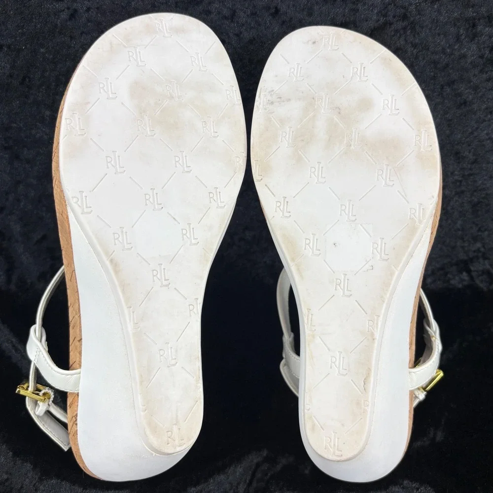 Lauren Ralph Lauren White Cork Wedge T-Strap Sandals Est Women's Size 9-see desc